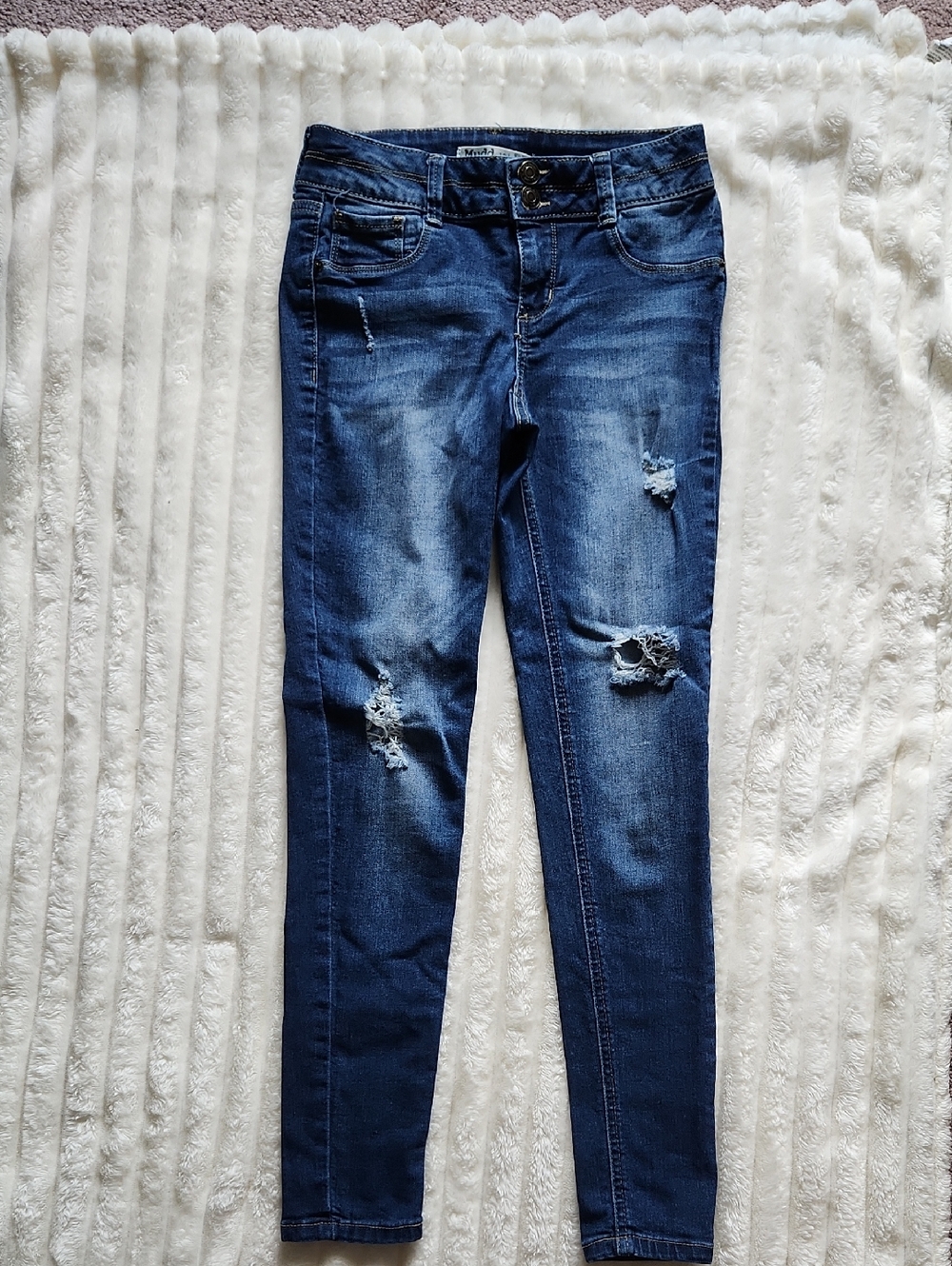 Dark Blue Distressed Girl's Skinny Jeans